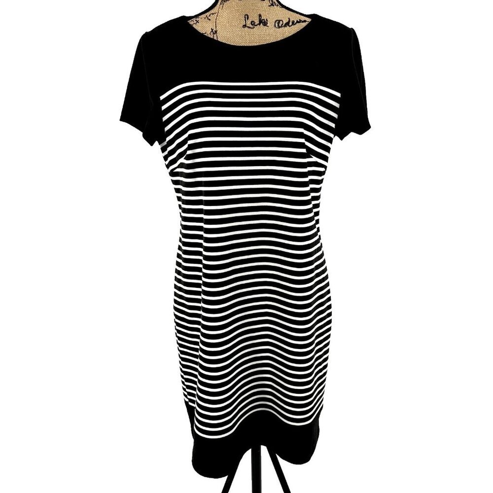 Laundry By Shelli Segal Women Dress Sz 12 Striped Black White Zipper Back